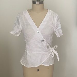 Linen surplus short sleeve blouse